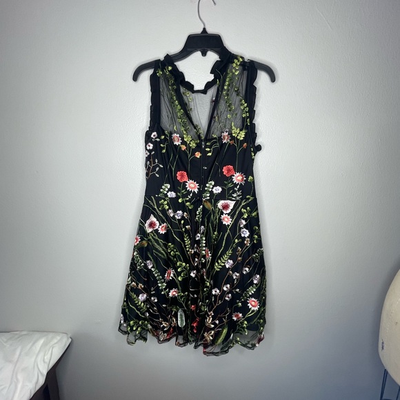 City Studio Macys Black Lace Floral 50s style sleeveless Ruffles Dress Large - Picture 6 of 9